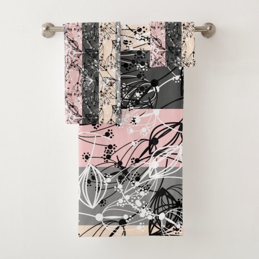 Abstracte retro kleine bloemen bloembladeren tak bad handdoek (Insitu)