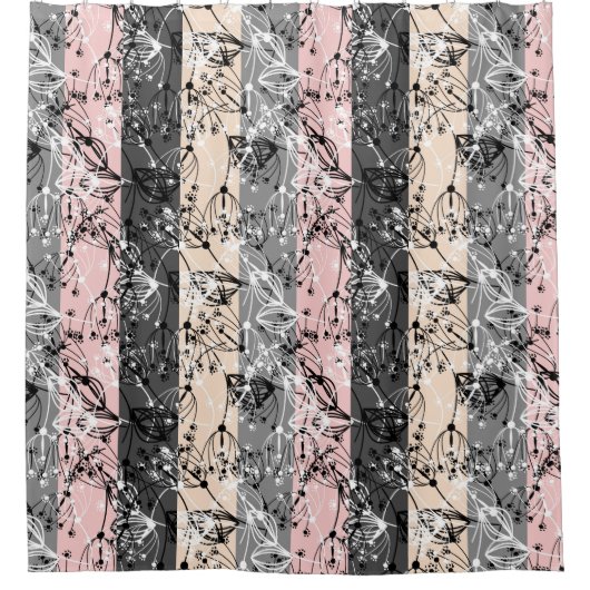 Abstracte retro kleine bloemen bloembladeren tak douchegordijn (Voorkant)