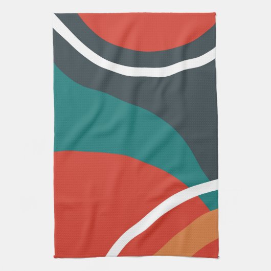 Abstracte retro kleuren lijnkunst theedoek (Verticaal)