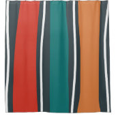 Abstracte retro kleuren Waves Line Art Douchegordijn (Voorkant)