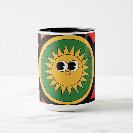 Abstracte retro met zon emoji mok (Midden)