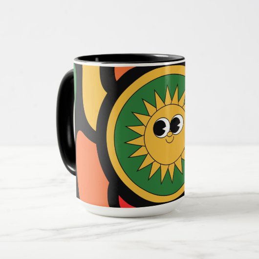 Abstracte retro met zon emoji mok (Voorkant links)