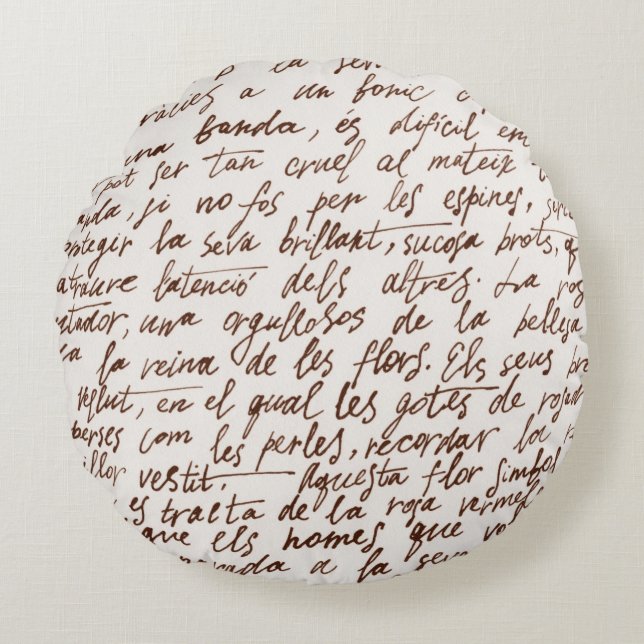 Abstracte retro onleesbare bruine met inkt geschre rond kussen (Voorkant)
