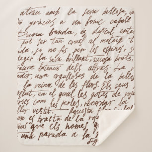 Abstracte retro onleesbare bruine met inkt geschre sherpa deken