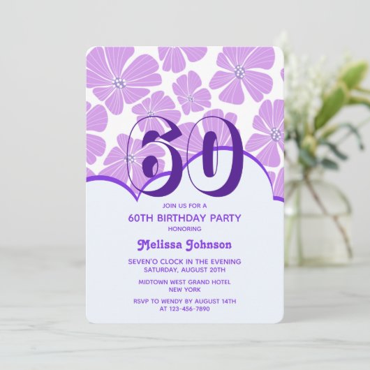 Abstracte Retro Paarse Kamille Bloem Verjaardag Kaart (Staand voorkant)