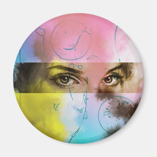 Abstracte Retro Pop Art, Round Magnet (Voorkant)