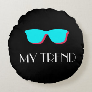 Abstracte Retro Pop Art - Turquoise & Roze bril Rond Kussen