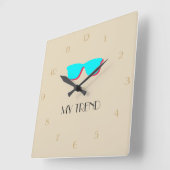 Abstracte Retro Pop Art - Turquoise & Roze bril Vierkante Klok (Hoek)