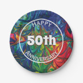 Abstracte Retro Psychedelic Happy 50th Custom Papieren Bordje (Voorkant)