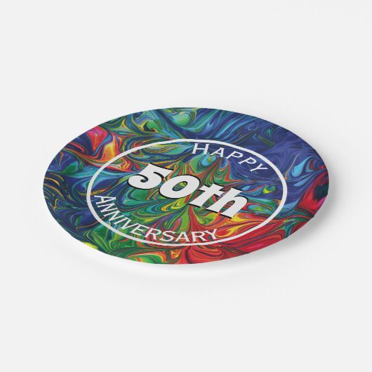 Abstracte Retro Psychedelic Happy 50th Custom Papieren Bordje (Gekanteld)