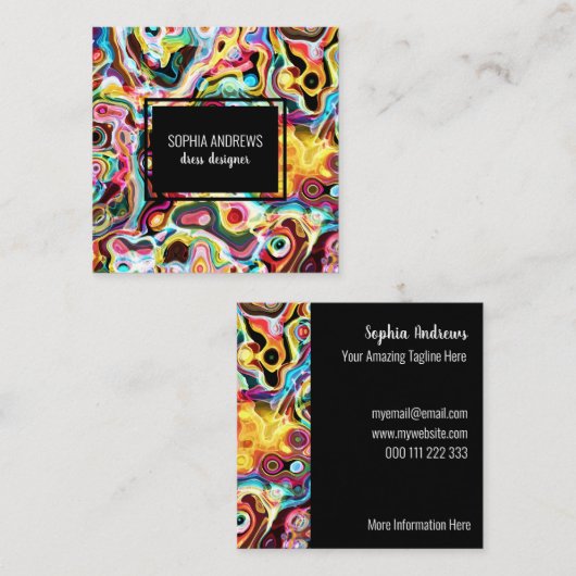 Abstracte Retro Rainbow Psychedelic Lava  Vierkante Visitekaartje (Voorkant / Achterkant)