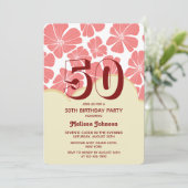 Abstracte Retro Rode Kamille Bloem Verjaardag Kaart (Staand voorkant)