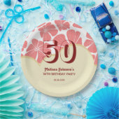 Abstracte Retro Rode Kamille Bloem Verjaardag Papieren Bordje (Feest)