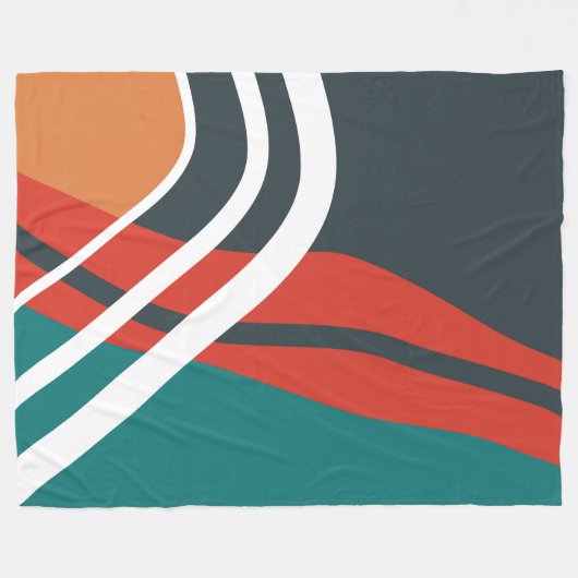 Abstracte retro rood blauw witte lijn kunst fleece deken (Voorkant (Horizontaal))