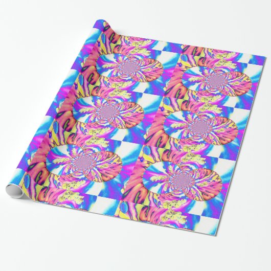 Abstracte retro roze bloemenmandala roze orchideeë cadeaupapier (Uitgerold)