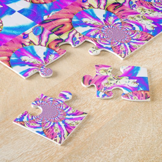 Abstracte retro roze bloemenmandala roze orchideeë legpuzzel (Zijkant)