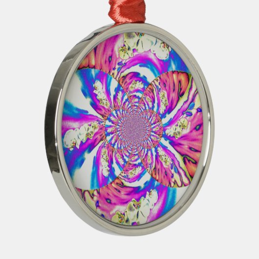 Abstracte retro roze bloemenmandala roze orchideeë metalen ornament (Rechts)