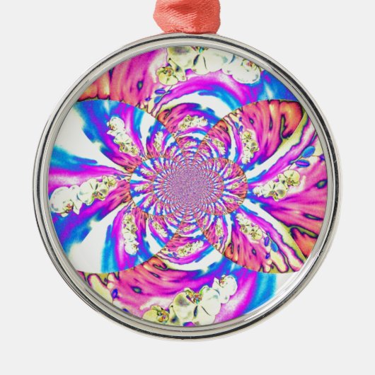 Abstracte retro roze bloemenmandala roze orchideeë metalen ornament (Voorkant)