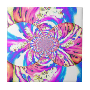 Abstracte retro roze bloemenmandala roze orchideeë tegeltje