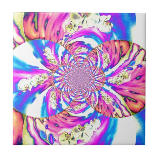 Abstracte retro roze bloemenmandala roze orchideeë tegeltje (Voorkant)