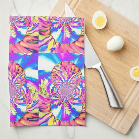 Abstracte retro roze bloemenmandala roze orchideeë theedoek (Quarter Fold)