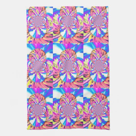 Abstracte retro roze bloemenmandala roze orchideeë theedoek (Verticaal)