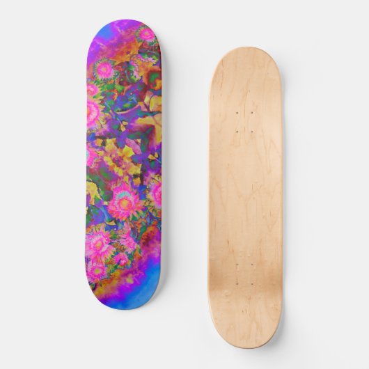 Abstracte retro roze bloemenroze zonnebloemvelden persoonlijk skateboard (Voorkant)