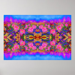 Abstracte retro roze bloemenroze zonnebloemvelden poster