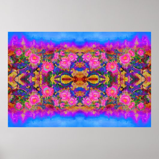 Abstracte retro roze bloemenroze zonnebloemvelden poster (Voorkant)