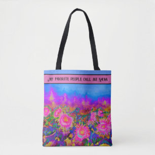 Abstracte retro roze bloemenroze zonnebloemvelden tote bag