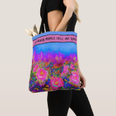 Abstracte retro roze bloemenroze zonnebloemvelden tote bag (Dichtbij)
