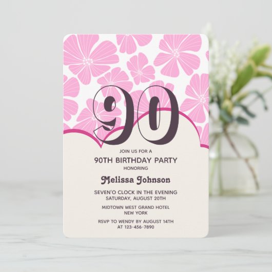 Abstracte Retro Roze Kamille Bloem Verjaardag Kaart (Staand voorkant)