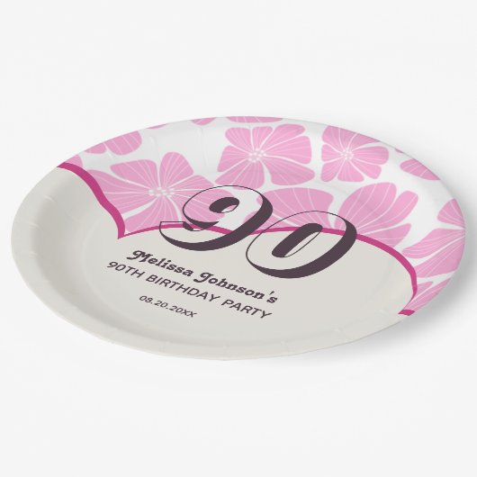 Abstracte Retro Roze Kamille Bloem Verjaardag Papieren Bordje (Gekanteld)