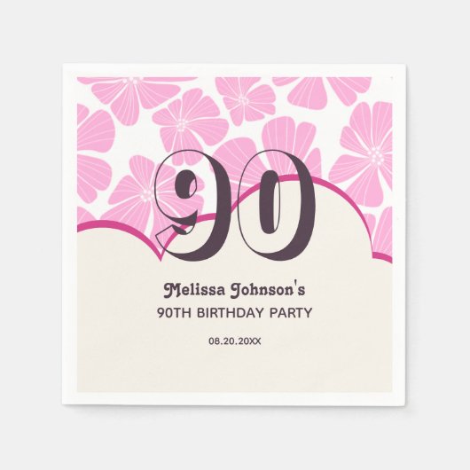 Abstracte Retro Roze Kamille Bloem Verjaardag Servet (Voorkant)