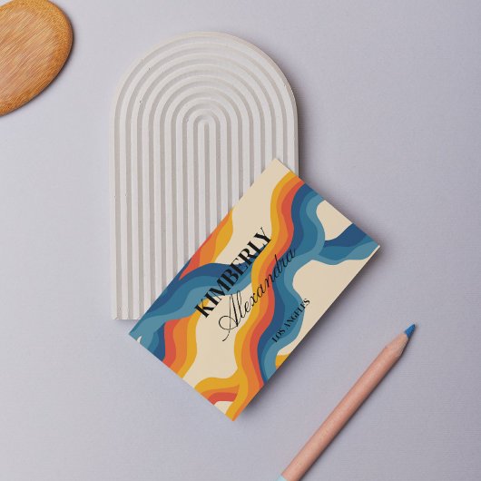 Abstracte Retro Sinaasappel Blauw Wavy Stripe Bold Visitekaartje