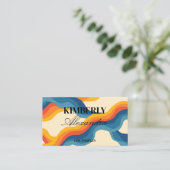Abstracte Retro Sinaasappel Blauw Wavy Stripe Bold Visitekaartje (Staand voorkant)