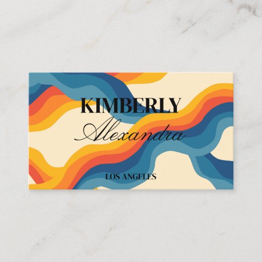 Abstracte Retro Sinaasappel Blauw Wavy Stripe Bold Visitekaartje (Voorkant)