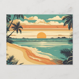 Abstracte Retro Tropische Strand Zonsondergang Briefkaart