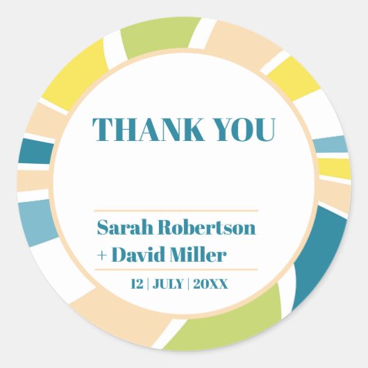 Abstracte Retro Waves Bruiloft Ronde Sticker (Voorkant)
