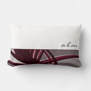 Abstracte ribbons, grijs en Bourgogne Monogram Kussen