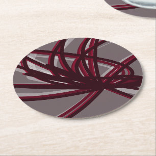 Abstracte ribbons, grijs en Bourgogne Ronde Kartonnen Onderzetter