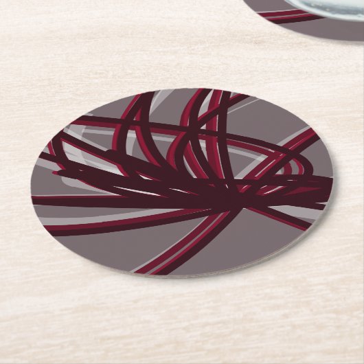 Abstracte ribbons, grijs en Bourgogne Ronde Kartonnen Onderzetter (Gebogen)