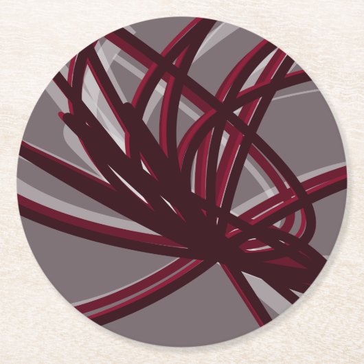 Abstracte ribbons, grijs en Bourgogne Ronde Kartonnen Onderzetter (Voorkant)