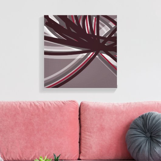 Abstracte ribbons, grijs en Bourgogne | Schaduwen Canvas Afdruk (Insitu (Woonkamer))