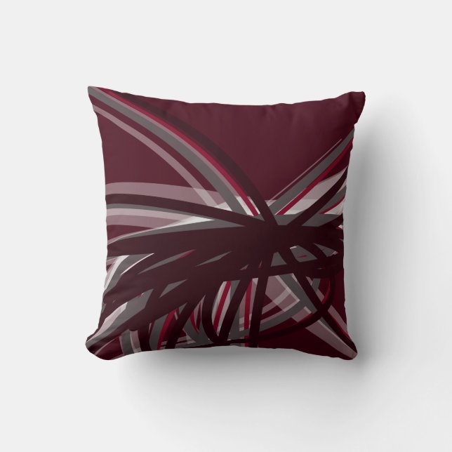 Abstracte ribbons van Burgundy Gray & White Artist Kussen (Voorkant)