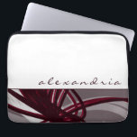 Abstracte ribbons | wit | Aangepaste naam Laptop Sleeve<br><div class="desc">Moderne laptophoes met een artistiek abstract design. Het hoogste gedeelte kenmerkt een eenvoudige duidelijke witte achtergrond met douanenaam die in het stijlvolle lagere manuscript van het hoesje wordt voorgesteld. Het onderste gedeelte bevat grijze, Bourgogne, witte en wijngekleurde linten die gelaagd en gekleurd zijn om perspectief en diepte te geven tegen...</div>