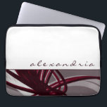 Abstracte ribbons | wit | Aangepaste naam Laptop Sleeve<br><div class="desc">Moderne laptophoes met een artistiek abstract design. Het hoogste gedeelte kenmerkt een eenvoudige duidelijke witte achtergrond met douanenaam die in het stijlvolle lagere manuscript van het hoesje wordt voorgesteld. Het onderste gedeelte bevat grijze, Bourgogne, witte en wijngekleurde linten die gelaagd en gekleurd zijn om perspectief en diepte te geven tegen...</div>