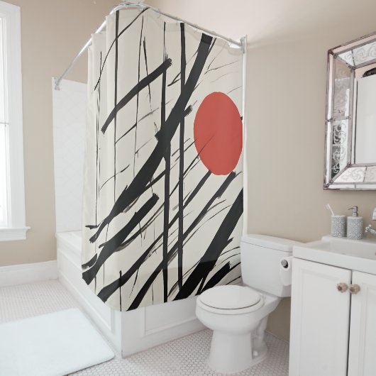 Abstracte rijzende zon douchegordijn (In situ)