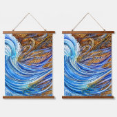 Abstracte rimpelgolven in blauw en goud hangend wandkleed (Dubbel)