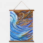 Abstracte rimpelgolven in blauw en goud hangend wandkleed (Voorkant 2)